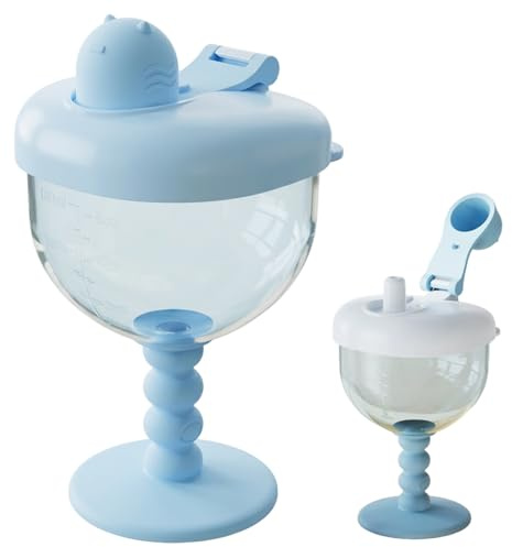 Sippy Cups, Baby Wine Sippy Cup, Elegant Spill-Proof Baby Cup with Lid for Toddlers, 6oz Leakproof Training Cups with Measurements (Blue)