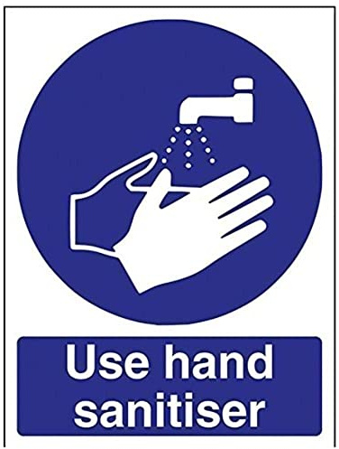 vsafety 43071 an-s Pflicht Allgemeine Schild, selbstklebend, Verwendung Händedesinfektion, Porträt, 150 mm x 200 mm, blau