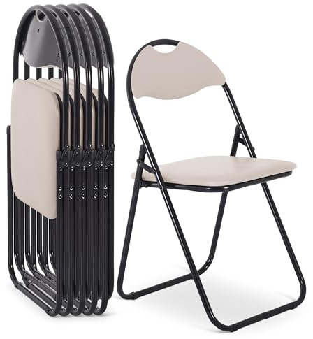 Raburg Klappstuhl 6er-Set, praktisches Gästestuhl-Set zum Klappen, gepolstert, leicht & bequem, Belastbarkeit 100 kg, Metallgestell, für Gäste, Büro, Event & Party, Paul, Beige/Schwarz