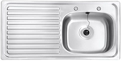 JASSFERRY Stainless Steel Kitchen Sink, Left Hand Drainer Inset Drop-in Single 1 Bowl, Two Pre-drilled Tap Hole, 930 x 480 mm