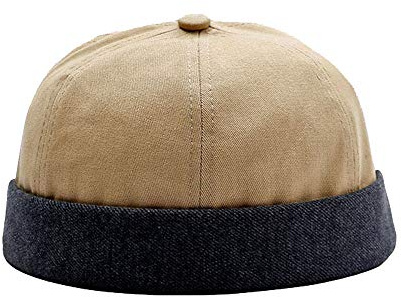 Zegoo Unisex Skull Cap Matrosenmütze Rolled Cuff Retro Brimless Beanie Mütze - Beige - Einheitsgröße