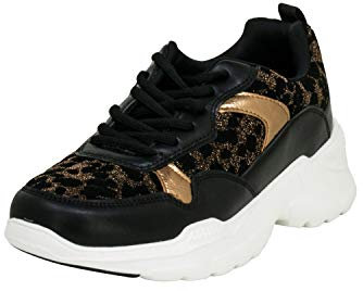 Fitters Footwear That Fits Damen Sneaker Madeleine Lederimitat Moderner Sneaker mit Leo-Print Übergröße (44 EU, Bronze)
