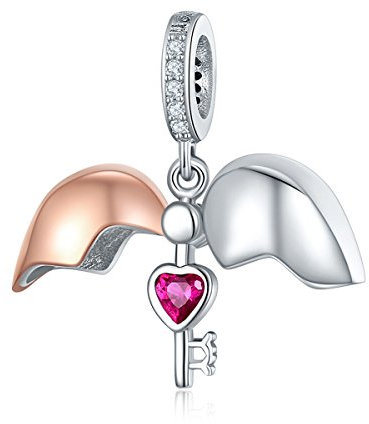 NINGAN “I Love You (Ich liebe dich)” Herz Charm-Anhänger 925 Sterling Silber Charm Bead für europäische Armbänder und Halsketten (Rose Gold)