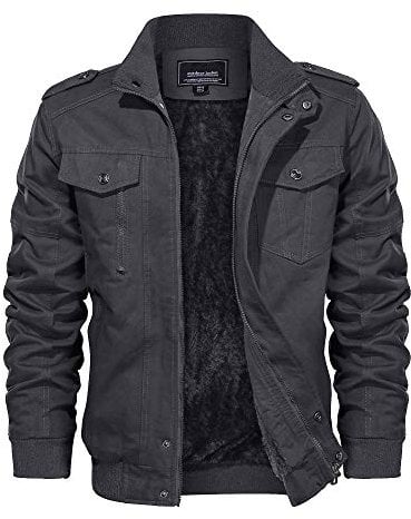 EKLENTSON Mens Winter Warm Jacket Military Windproof Mountain Thicken Coat Fleece Lined with Pockets Grey
