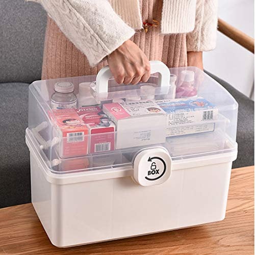 Dittzz 3-Tier Medicine Box, Portable First Aid Box, Folding Storage Organizer, 34 x 19 x 22.5cm