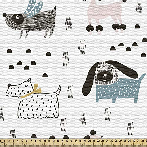 ABAKUHAUS skandinavisch Gewebe als Meterware, Pur Breed Dog Pattern, Schön Gewebten Stoff für Polster und Wohnaccessoires, 1M (148x100cm), Mehrfarbig Schwarz