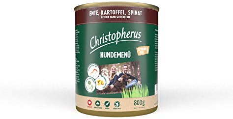 Christopherus Hundemenü Senior, Mit Ente, Kartoffel, Spinat, Vollnahrung für ältere Hunde, Nassfutter, 6 x 800 g