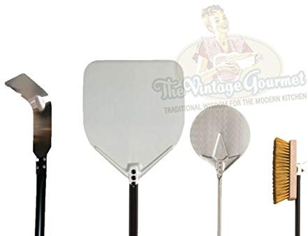 Vintage Gourmet ® Professional Pizza Oven Tool Set for Pizza Chef, Paddle, Peel, Rake, Brush, Stone (4pc Professional Pizza Tool kit)