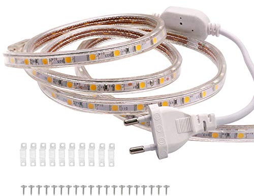 FOLGEMIR 50m Warmweiß LED Band, 220V 230V Lichtleiste, 60 Leds/m Strip, IP65 Lichtschlauch, milde Hintergrundbeleuchtung