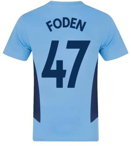 MANCHESTER CITY FC Mens Foden 47 Poly T-Shirt Sky Blue XXL