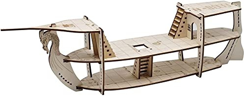 VIIPHA 3D RPG Miniaturen Schiff Holz Laserschnitt 3 Ebenen mit 2,5 cm Raster Battle Terrain Map Perfekt für D&D, Pathfinder oder andere Tischspiele