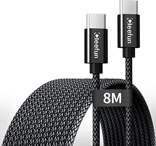 CLEEFUN Cable USB C Muy Largo 8M, Sin Transferencia de Datos Cable, Cable Tipo C 60W Carga Rápida para iPad 10 Gen, MacBook Pro Air, Galaxy Tab S10 S9 Ultra, iPhone 16 15 Pro Max