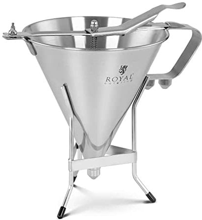 Royal Catering RCSD-11 Piston Funnel 1.8 L Stainless Steel Filling Funnel Liquor Funnel Pastry Filler (Dimensions 200x240mm, Filling Tips 4, 5, 6 mm)