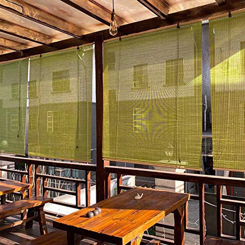 YJJT Jalousien Fenster Ohne Bohren, Bambusrollo, Bambus Raffrollo Für Fenster Und Türen, Ohne Bohren, Für Garten/Terrasse/Balkon/Indoor Trennwand Deko, Grün Holzjalousie, Anpassbare Größe Bamboo Curt