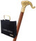 Trinkstock mit Jutetasche, Reisestock Elephant, Knaufgriff Messing, Stock Hartholz braun, Wanderstock, teilbar, Geheimfach, Damen, Herren