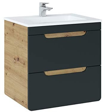 Aruba Cosmos Waschbeckenunterschrank mit Waschbecken im Lieferumfang enthalten, Waschbeckenunterschrank zum Aufhängen, mattschwarz, moderne Badezimmermöbel