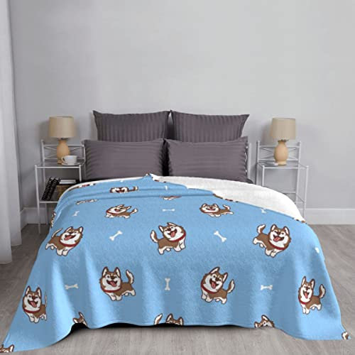 Niedliche braune Siberian Husky-Muster-Decke Wolle niedliche Tier warme Decke Sofa Schlafsofa Kinder und Erwachsene Four Seasons Universal-Decke-150x120CM