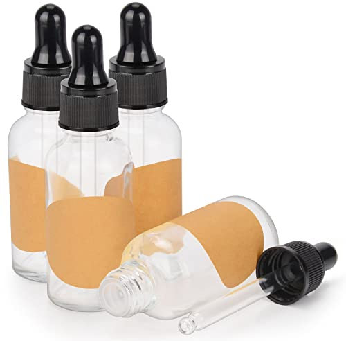 stonylab 4er-Pack Glas Tropfflasche, Leere Glasflasche mit Kegelförmigem Glastropfer, Innenstöpsel und Etikett für Ätherische Öle, Aromatherapie-Düfte (30 ml, Transparent)