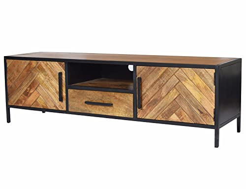 TV Möbel Brooklyn 150 cm Mangoholz Fischgräte braun Metall Fernsehrack Lowboard