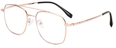 MMOWW Titan Lesebrille BlauLicht blockiert - Metallgestell Nerd Platz Augenschutz Video Eyeglasses Anti Blendung Damen Herren (Rose Gold, +2,0)