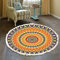 Teppich Rund Bohemian Blume Groß Teppich Mandala Muster Quasten Waschbarer Baumwolle Teppich Wohnzimmer Schlafzimmer (200cm,Orange-Schwarz)
