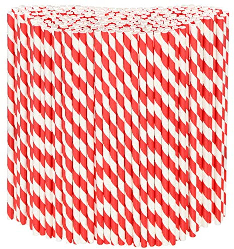 Einweg-Papiertrinkhalme Bulk 1000 Stück, Rot/Weiß gestreift, 19,7x0,6cm - Umweltfreundliche Strohhalme