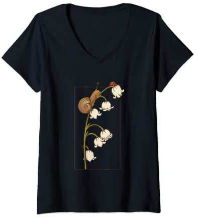 Damen Goblincore Schnecke mit Muschel und Käfer auf einer Glockenblume T-Shirt mit V-Ausschnitt