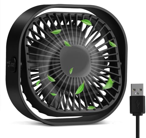 Ambandier Desk Fan USB Table Fan Small but Powerful Quiet Portable Cooling Fan Speed Adjustable 360° Rotatable Head for Home Office Bedroom Table Desktop, Black
