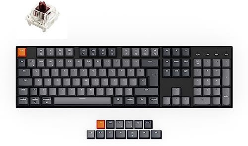 Keychron K10 ISO-UK-Layout Full Size 104 Key Bluetooth Wireless/USB Wired Mechanical Gaming Keyboard, with Gateron G Pro Brown Switch/Multitasking/White LED Backlight Computer Keyboard, Plastic Frame