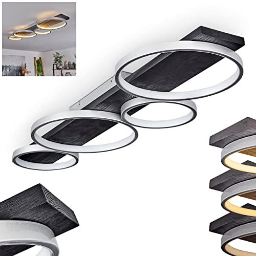 LED Deckenleuchte Rodekro, dimmbare Deckenlampe aus Metall/Holz in Silberfarben/Schwarz, über herkömmlichen Lichtschalter dimmbar, moderne Leuchte m. Holzbalken, LED 44 Watt, 3000 Kelvin, 5100 Lumen