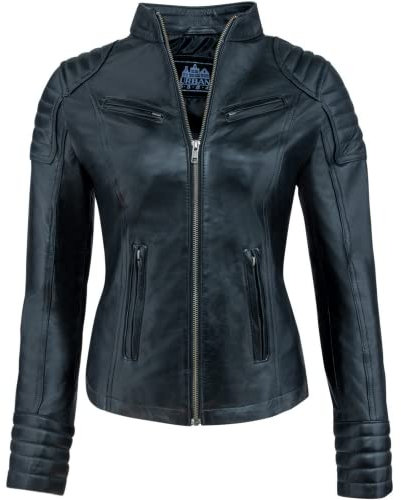 URBAN 5884 Giacca Pelle Donna, Giubbino in Vera Pelle d'Agnello, Modello Corto e Aderente, Pelle Liscia e Morbida, Nero, L