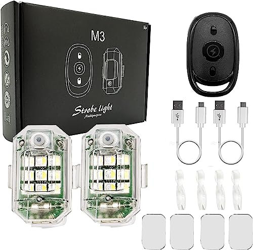 BSOMAM Lampe Flash LED sans Fil USB Rechargeable Haute Luminosité Télécommande sans Fil Anti-Collision Étanche Urgence Flash pour Moto, Voiture, Vélo, Drone (2pcs)