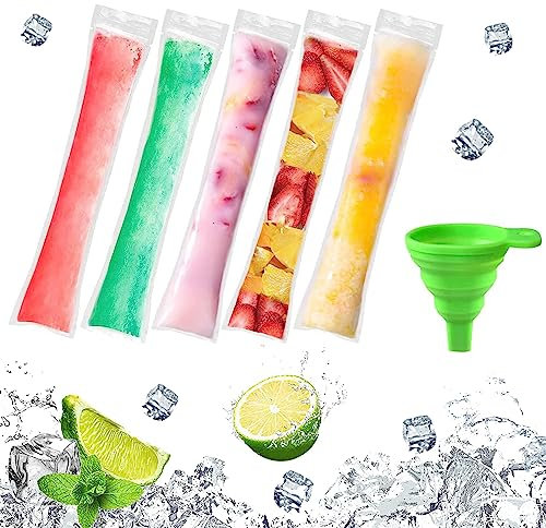 gotyou 100 Stück Popsicle Taschen,Popsicle Formen Beutel,BPA-frei Eis Pop Beutel mit einem Trichter,Einweg-DIY Popsicle Formen,für Joghurt, Eisbonbons, Eiscreme, Gastgeschenke