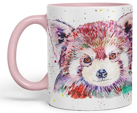 Vixar Red Panda Animals Watercolour Art Coloured creamic 330 ml Mug Cup Gift Birthday Work Office Tea Coffee (Pink)