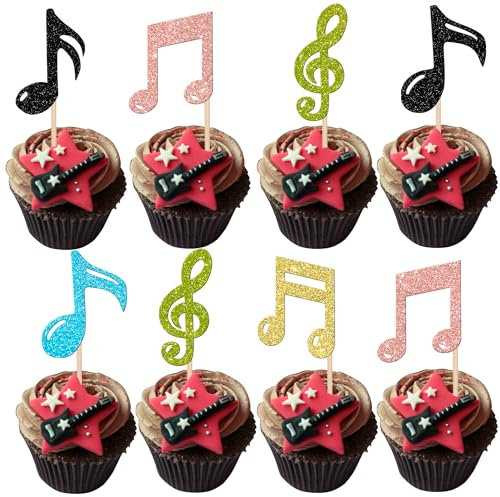 30 Stück Musik Noten Tortendeko Glitzer Kuchen Deko Musical Symbol Cupcake Toppers für Rock Musik Konzert Thema Baby Shower Hochzeit Geburtstag Party Torten Dekorationen Buntes