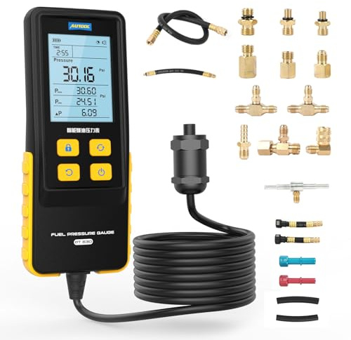 AUTOOL Fuel Pressure Gauge Digital Fuel Pressure Tester Kit 0-426PSI 0~29bar for Petrol Engine Fuel Pressure Test, Automotive Fuel Pressure Tester with Hoses Adapters PT630