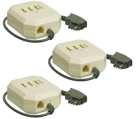 3X Perfect TAE Adapter - Verlängerungsbox 0,2 m - TAE-F Stecker auf 3X TAE-N/F/F Buchse - RJ11 / RJ14 Buchse (6P4C) - 0,2m Kabel - 3 Stück