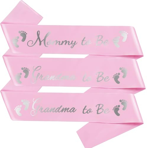 Schärpe für werdende Mütter und 2 Stück, Grandma to be-Schärpen, Babyparty-Dekorationen, Geschlechtsoffenbarung, Willkommens-Baby, Baby-Sprinkle, Babyparty-Schärpe, hellrosa, mit silberfarbenem