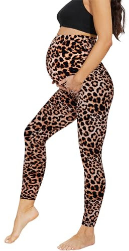 AMIYOYO Damen Umstandsleggings High Waist Schwangerschaftsleggings Blickdicht Umstandshose Freizeithose Stretch Umstandsmode für Schwangere Lang(Leopardenmuster,L)