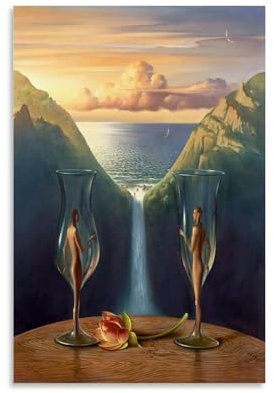 Kunstdruck auf Leinwand, Motiv: The World in A Wine Glass von Salvador Dalí, 50 x 75 cm
