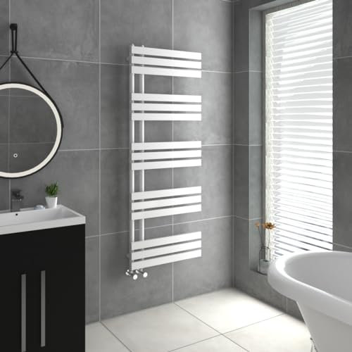 Warmehaus Designer Heated Towel Rail D Shape Bathroom Ladder Style Radiator Warmer Central Heating White 1600x600mm
