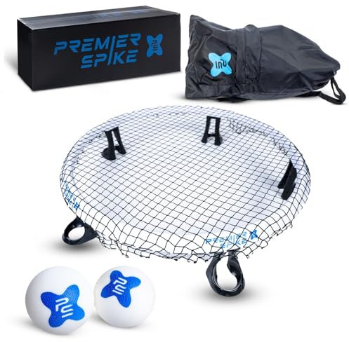 Premier Spike Roundnet Game Set - Top Set in Qualität & Haltbarkeit - Tragbares Outdoor-Spiel für Strand, Hinterhof, Campingspiel für Kinder, Jugendliche & Erwachsene - Netz, 2 Bälle, Court