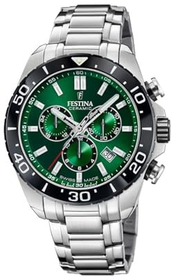 Festina Swiss Made Herrenuhr Analog Edelstahl 316L Silber - Quarz Chronograph, Datum - Saphirglas, Wasserdicht 10 ATM - F20042/3 Chrono