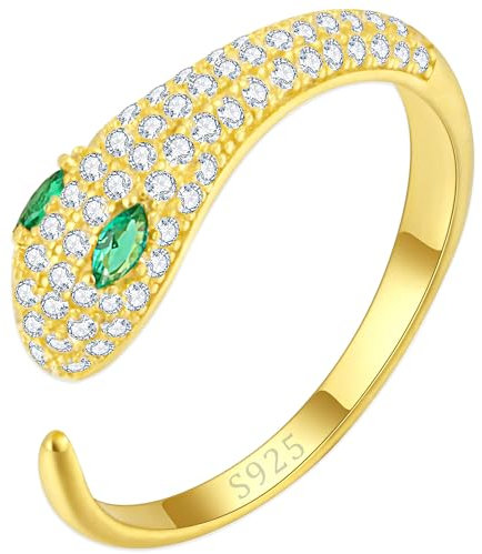 JUZICHEN Ringe Silber 925 Damen Frauen, Schlange Ring Silber Gold Ring Verstellbar, Ringe Gold Wasserfest, Fingerring Damen Gold, Eheringe Verlobungsring Daumenring Damen Gold Silberring (Gold)