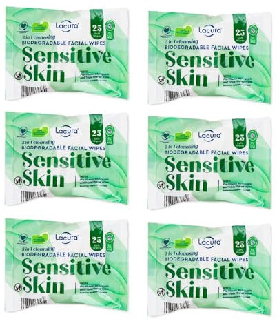 6x Lacura Sensitive Skin Facial Wipes 25 Pack