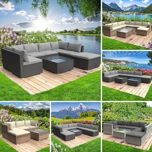 BRAST® Gartenmöbel Lounge Set | 4-5 Personen viele Modelle & Farben | inkl. extra Dicke Kissen | TÜV geprüft | Outdoor Loungemöbel Sitzgruppe Essgruppe Garnitur | Sunshine Schwarz