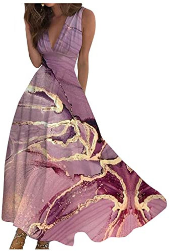 Robe Chic Et Élégante Femme - Longue, Fleurie, Bohème, Hawaienne, Fluide Courte, Tropical - D'Été Violet XL