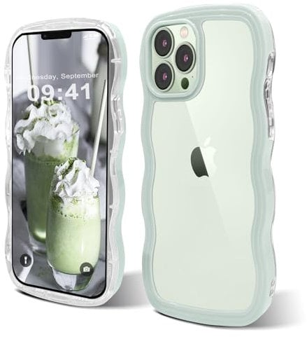 ORDA iPhone 12 Pro Max Case - Cute Wave Frame Curly Shape Shockproof Hard PC Phone Cover for Women and Girls - Compatible With 6.7 Inch iPhone 12 Pro Max - Mint Green