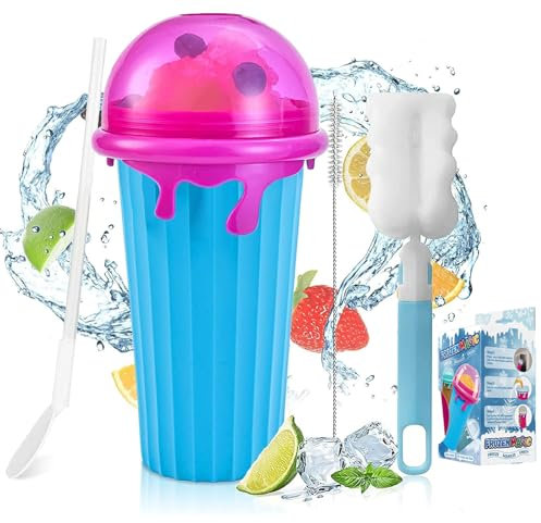 Slushy Maker Cup,Quick Frozen Gobelet pour faire des granités, milkshake smoothie cups, tasse magique de congélation, réutilisable DIY Homemade Smoothies Cup Avec paille et brosse