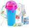 Slushy Maker Cup,DIY Squeeze Ice Cup 500ml,Milkshake Smoothie Cup 2 en 1 Pajita y Cuchara, Taza Mágica de Congelación Copa de Hielo para Preparar Batidos de Frutas Helados y Batidos de Leche (Azul)